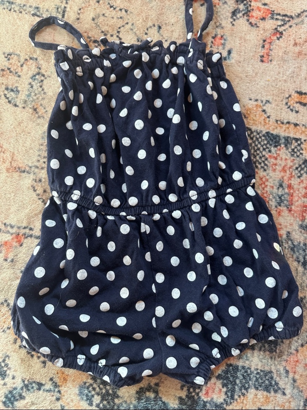 Navy Polka Dot Romper with White Dots